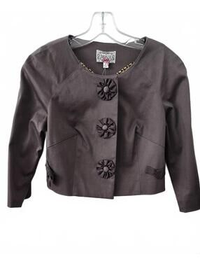 Baraschi Women's Grayish Brown Cropped Jacket with Patterned Lining Size 4